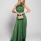 Vestido Longo Glamour Halter Drapeado Recorte No Decote
