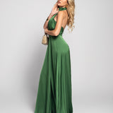 Vestido Longo Glamour Halter Drapeado Recorte No Decote