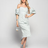 Vestido Glamour Jacquard Decote Cruzado