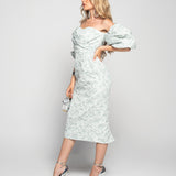 Vestido Glamour Jacquard Decote Cruzado