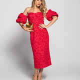 Vestido Glamour Jacquard Decote Cruzado