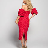 Vestido Glamour Jacquard Decote Cruzado