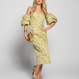 Vestido Glamour Jacquard Decote Cruzado