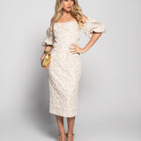 Vestido Glamour Jacquard Decote Cruzado