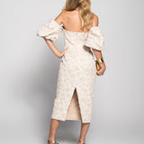 Vestido Glamour Jacquard Decote Cruzado