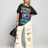Calça Ti.Amo Wide Leg De Ganga Com Rasgos