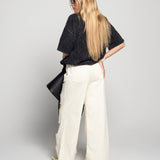 Calça Ti.Amo Wide Leg De Ganga Com Rasgos