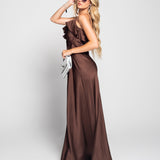 Vestido Glamour Acetinado Com Rosa Aplicada