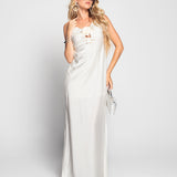 Vestido Glamour Acetinado Com Rosa Aplicada