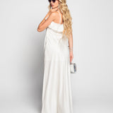 Vestido Glamour Acetinado Com Rosa Aplicada