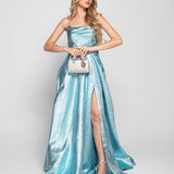 Vestido Longo Glamour Glitter Com Drapeado No Decote