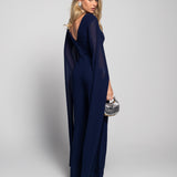 Jumpsuit Longo Faixa Drapeada Mangas Longas Com Aberturas