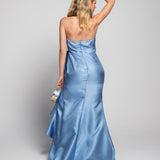 Vestido Glamour Longo Drapeado Tipo Conha Folhos