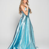 Vestido Longo Glamour Glitter Com Drapeado No Decote