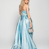Vestido Longo Glamour Glitter Com Drapeado No Decote