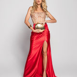 Vestido Glamour Drapeado Decote Transparente Brilhos