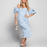 Vestido Glamour Jacquard Decote Cruzado
