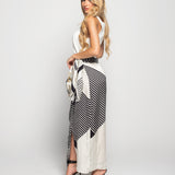 Vestido Ti.Amo Premium Malha Canelada X Acetinado Estampado