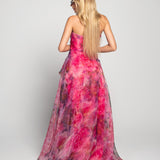 Vestido Longo Glamour Estampado Tie Dye Decote Drapeado