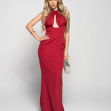 Vestido Longo Glamour Halter Pérolas