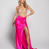 Vestido Glamour Drapeado Decote Transparente Brilhos