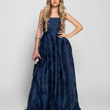 Vestido Longo Glamour Jacquard Com Pregas