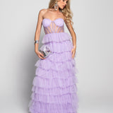 Glamour Long Dress with Tulle Bands