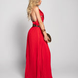 Vestido Cruzado Plissado Cinto Dourado