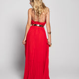 Vestido Cruzado Plissado Cinto Dourado