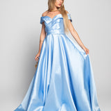 Glamour Long Dress with V-Neckline and Pleated Effect