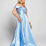 Glamour Long Dress with V-Neckline and Pleated Effect
