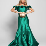 Vestido Longo Glamour Off Shoulder Rosas 3D