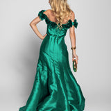 Vestido Longo Glamour Off Shoulder Rosas 3D