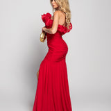 Vestido Longo Drapeado Folhos Volumosos