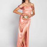 Vestido De Cetim Glamour Abertura Lateral