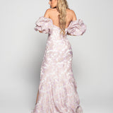 Vestido Glamour Longo Jacquard Mangas Balão