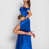 Vestido De Cetim Glamour Abertura Lateral