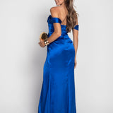 Vestido De Cetim Glamour Abertura Lateral