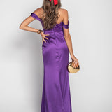 Vestido De Cetim Glamour Abertura Lateral