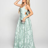 Vestido Longo Glamour Jacquard Com Pregas