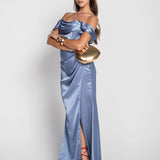Vestido De Cetim Glamour Abertura Lateral