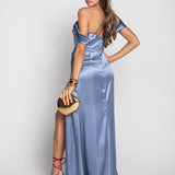 Vestido De Cetim Glamour Abertura Lateral