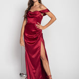 Vestido De Cetim Glamour Abertura Lateral
