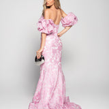 Vestido Glamour Longo Jacquard Mangas Balão