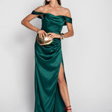 Vestido De Cetim Glamour Abertura Lateral