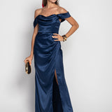 Vestido De Cetim Glamour Abertura Lateral