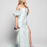 Vestido Glamour Longo Jacquard Mangas Balão