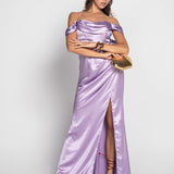 Vestido De Cetim Glamour Abertura Lateral