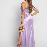 Vestido De Cetim Glamour Abertura Lateral
