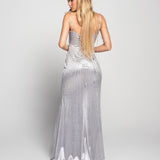 Vestido Longo Glamour Strass Bidimensional Com Abertura Lateral
